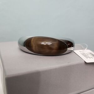 Calvin Klein Ellipse Hinged Bangle Bracelet brown faux stone silver colored
